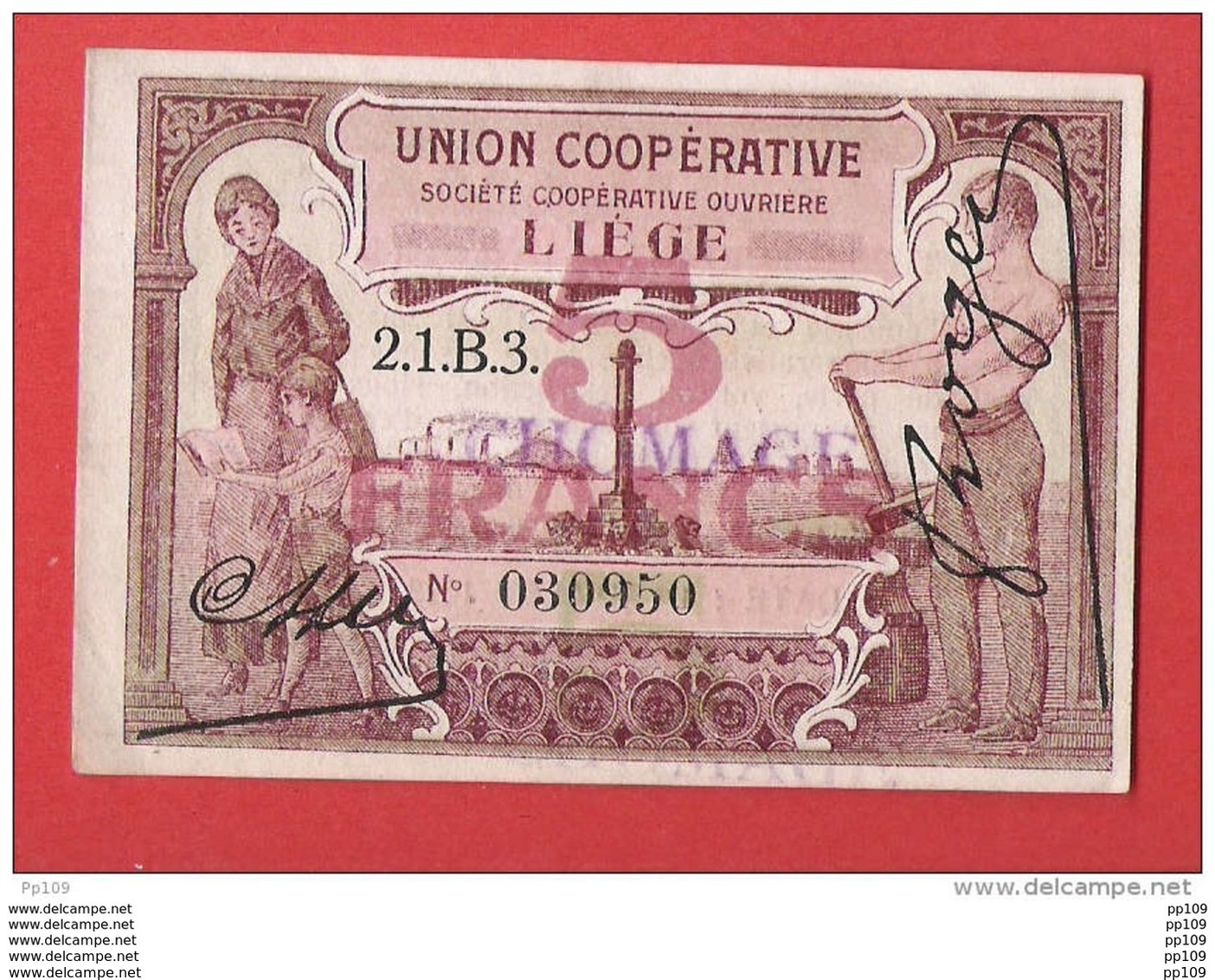 BON VALEUR DE L' UNION COOPERATIVE Société Coopérative LIEGE  1 Juillet 1923 - Da Identificare