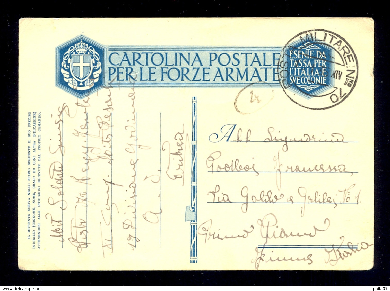 Italy - PM No. 70, Military Mail Card Sent From Eritrea To Fiume (Rijeka) 16.01. 1963. - Non Classificati