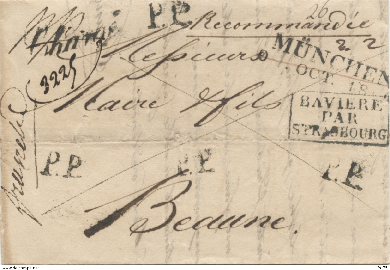 ALLEMAGNE - MUNCHEN 10 OCT. 1826 + P.P. + CHARGE SUR LETTRE AVEC TEXTE POUR LA FRANCE - Préphilatélie