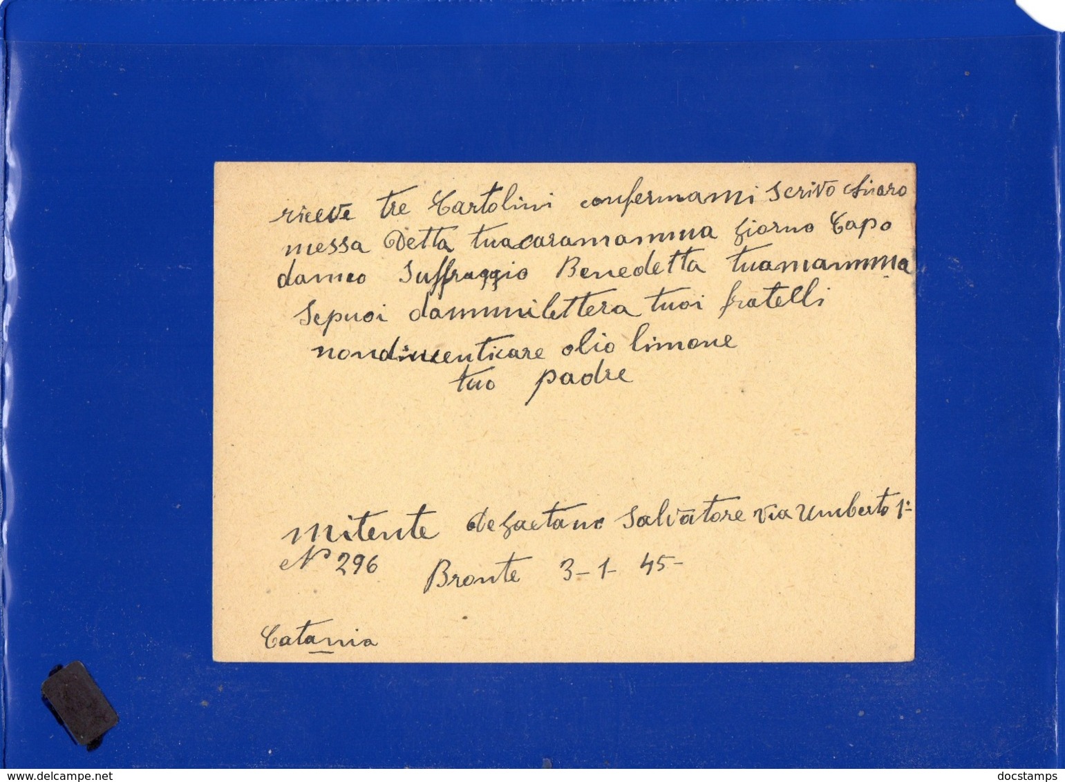 ##(DAN1910)-3-1-1945-Cartolina Postale Vinceremo Cent 30 Da Bronte (Catania), Per Firenze - Storia Postale