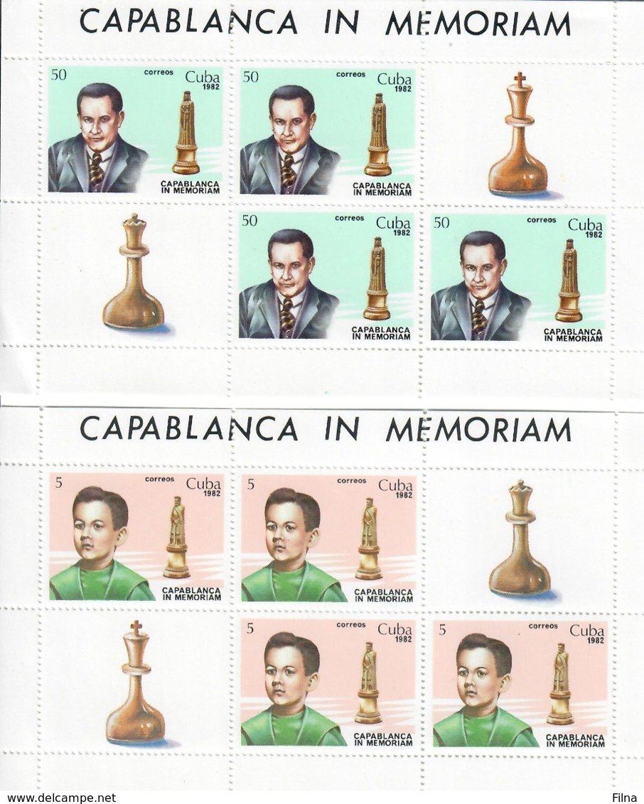 CUBA 1982 - SCACCHI - JOSE' RAOUL CAPABLANCA  -4 FOGLIETTI  -    MNH** - Nuevos