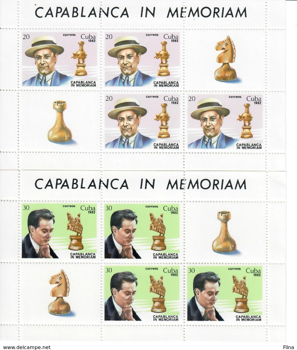 CUBA 1982 - SCACCHI - JOSE' RAOUL CAPABLANCA  -4 FOGLIETTI  -    MNH** - Nuevos