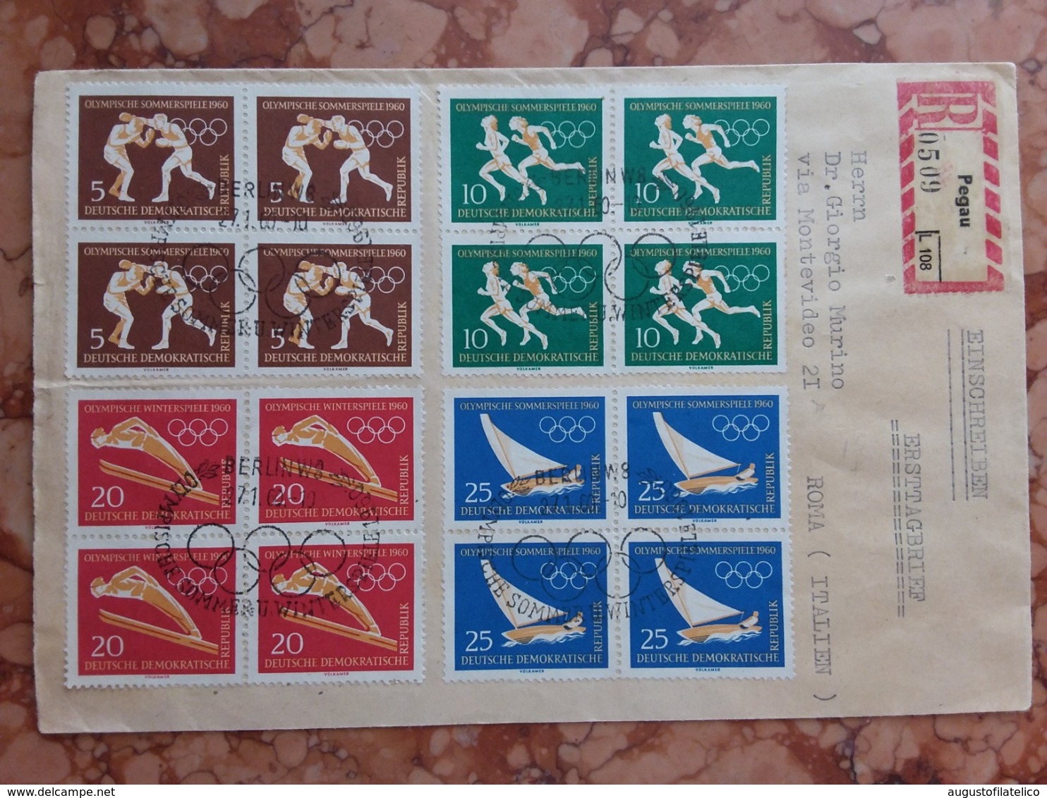 GERMANIA DDR - Raccomandata Con Francobolli Olimpiadi 1960 In Quartina + Spese Postali - Storia Postale