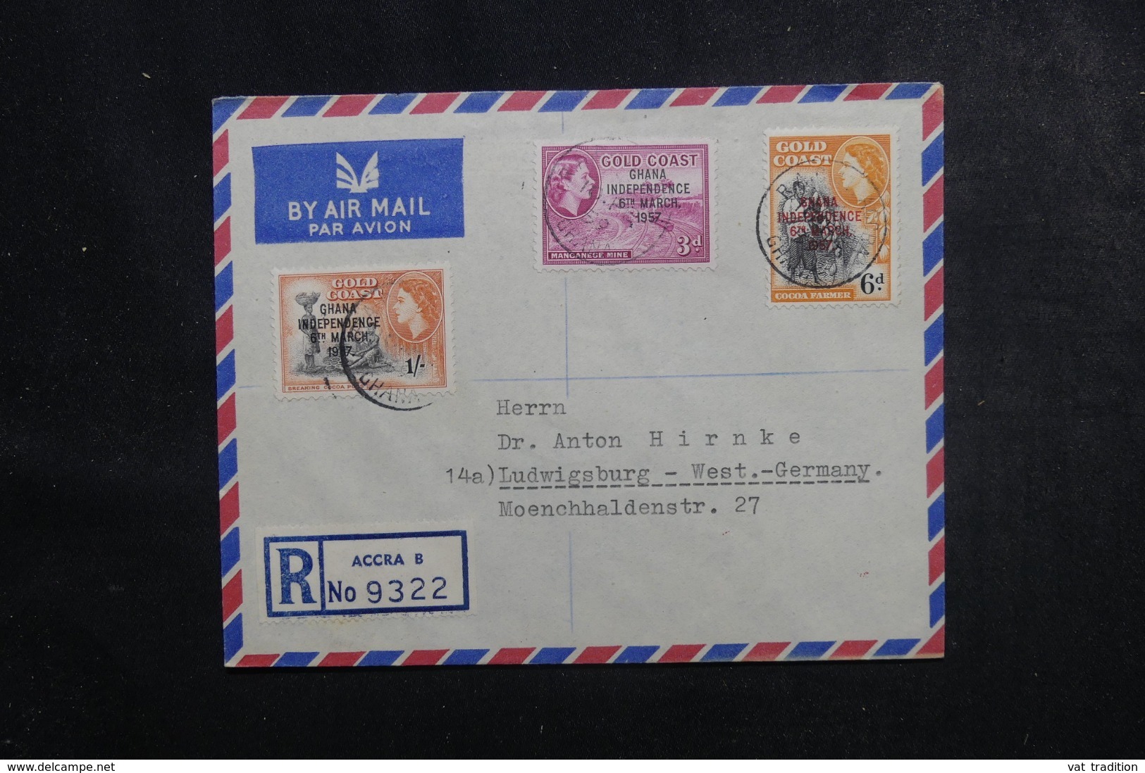 GHANA - Enveloppe En Recommandé De Accra Pour L 'Allemagne En 1959, Affranchissement Plaisant Surchargés - L 44821 - Ghana (1957-...)