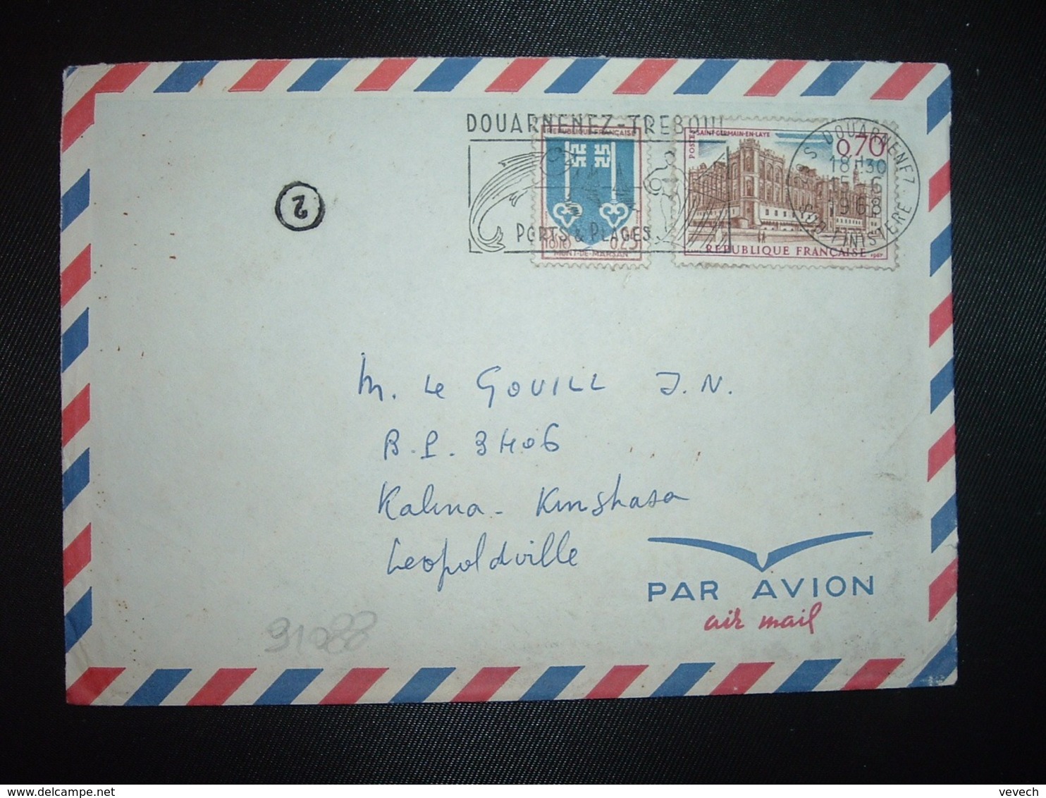 LETTRE Pour CONGO TP ST GERMAIN EN LAYE 0,70 + MONT DE MARSAN 0,25 OBL.MEC.15-6 1968 29 S DOUARNENEZ SUD FINISTERE - 1961-....