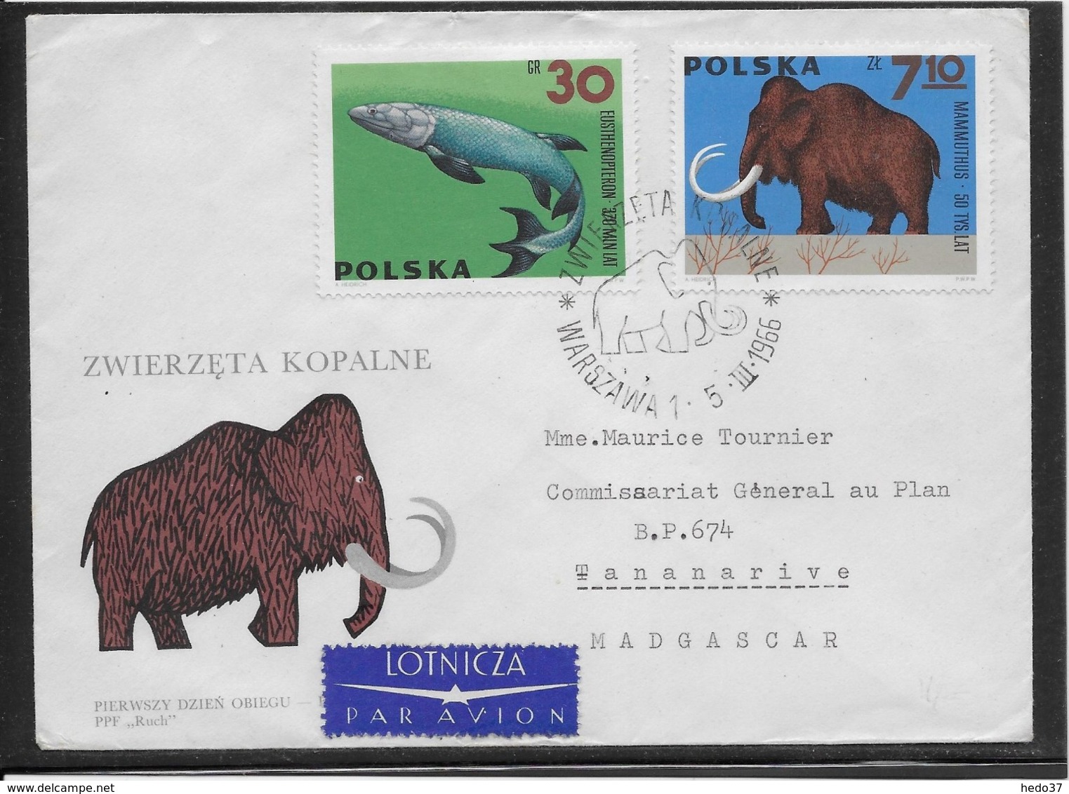 Thème Animaux - Préhistoire - Pologne - Enveloppe - Préhistoriques