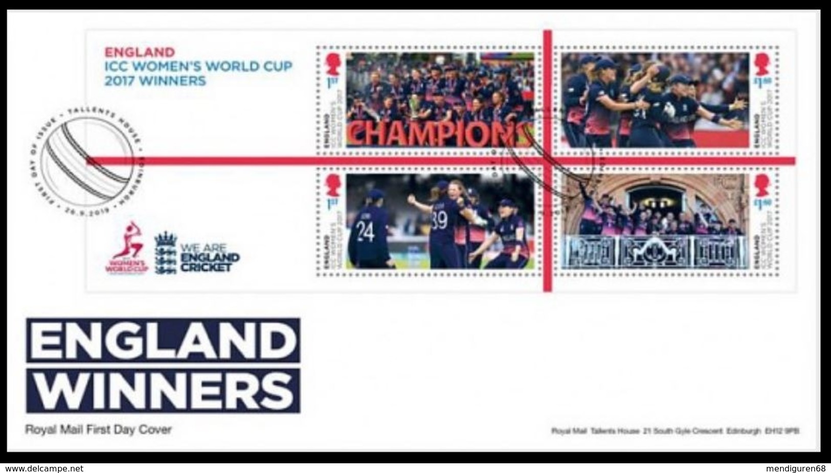 GROSSBRITANNIEN GRANDE BRETAGNE GB 2019 M/S ICC WOMENS WORLD CUP 2017 FDC SG MS4278-81 MI B4452-55 YT F4869-72 - 2011-2020 Decimale Uitgaven