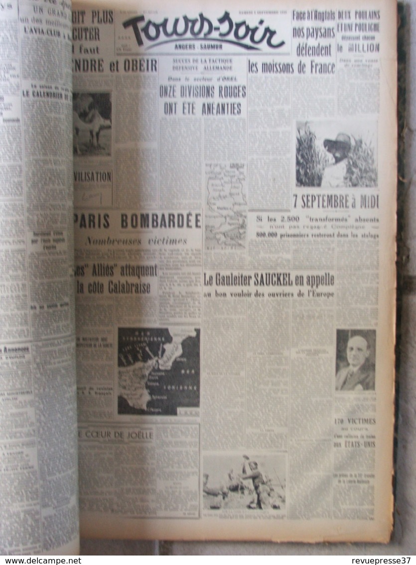 Tours Soir - Plus De 400 Journaux Reliés De Janv 1942 à Déc. 1943 - Vie Tourangelle Pendant L'occupation - Exceptionnel - Allgemeine Literatur