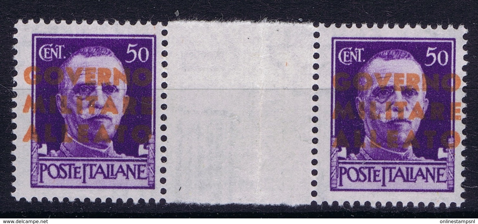 Italy: Napoli Gutter Pair Sa 12  Orange Surcharge Hinge And Fold In The Middle - Ocu. Anglo-Americana: Napoles