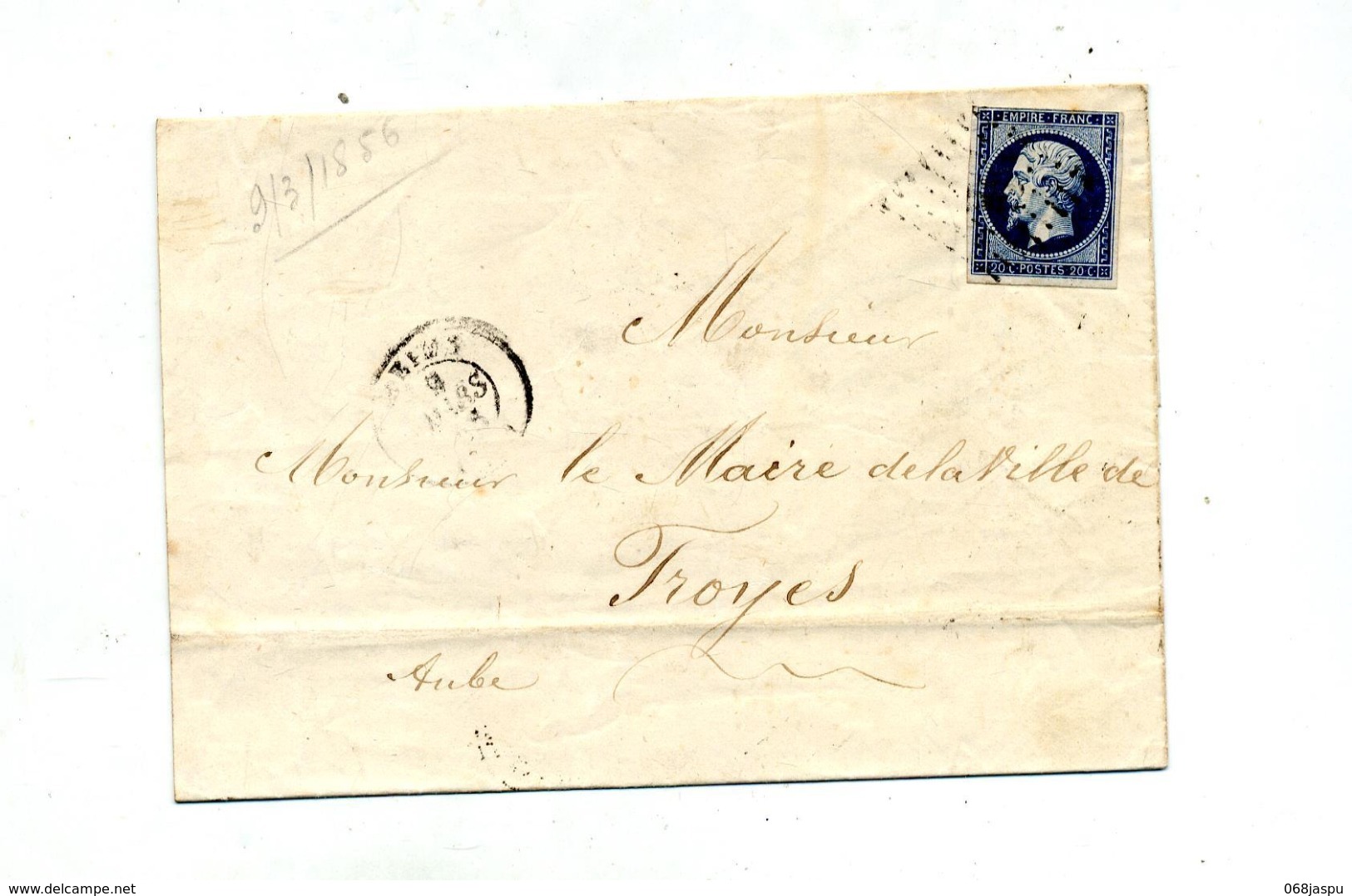 Lettre Cachet Losange Troyes Sur Napoleon + Troyes  Convoyeur Paris à Strasbourg - 1849-1876: Periodo Classico