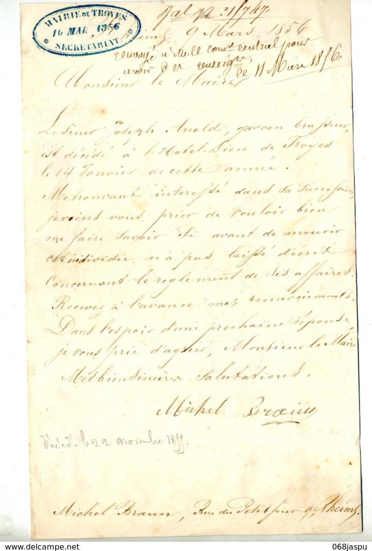 Lettre Cachet Losange Troyes Sur Napoleon + Troyes  Convoyeur Paris à Strasbourg - 1849-1876: Periodo Classico