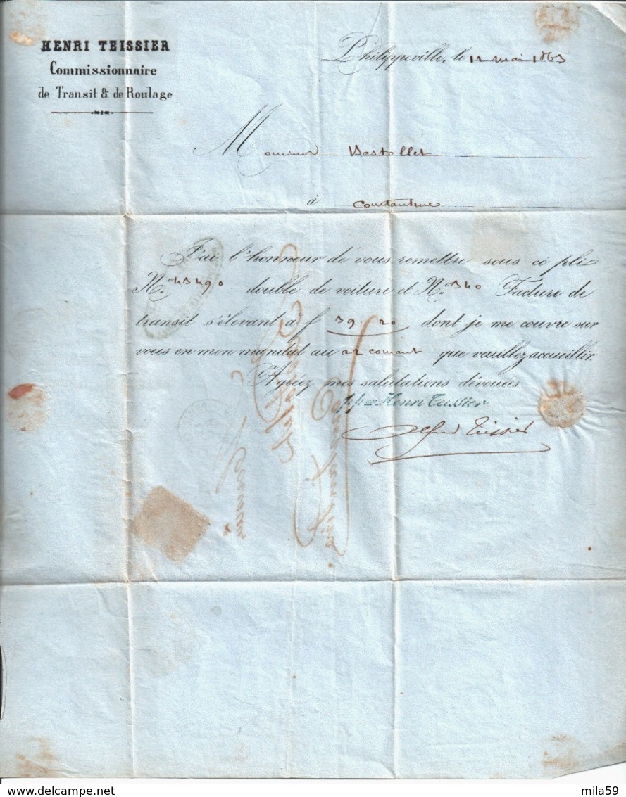 Henri Teissier Commissionnaire De Transit & De Roulage à Philippeville à M. Bastolet à Constantine 1863. - Other & Unclassified