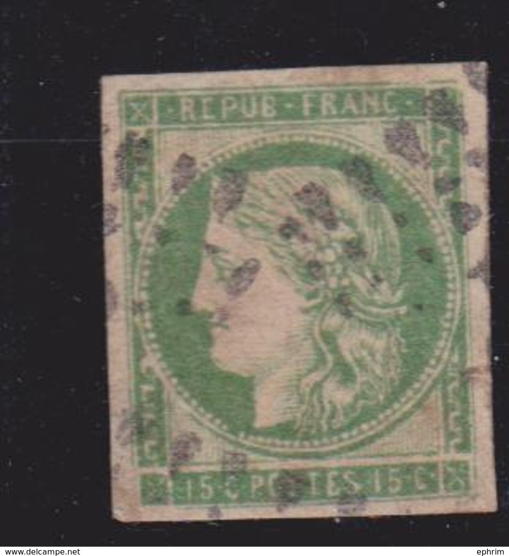 France Timbre Cérès YT N°2 Oblitéré 15 Centimes Vert Faux D'Epoque (?) - 1849-1850 Cérès