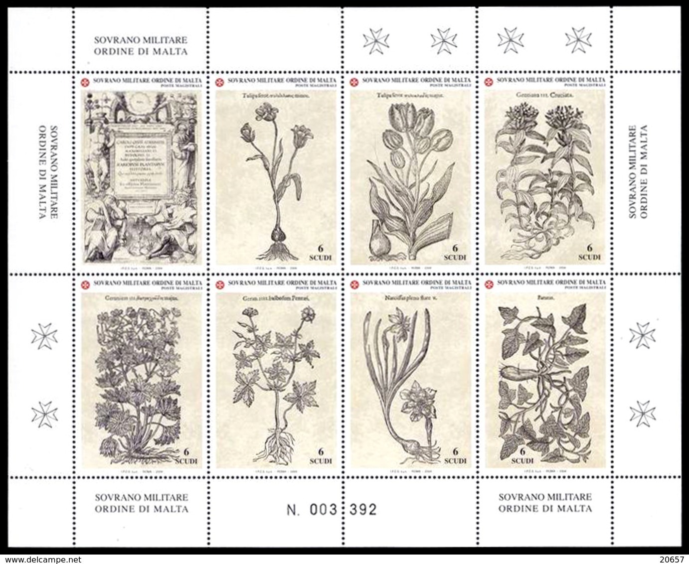 Ordre De Malte SMOM 0767/73 Herbier , Géranium , Tulipe , Gentiane , Fleurs , Patate - Medicinal Plants