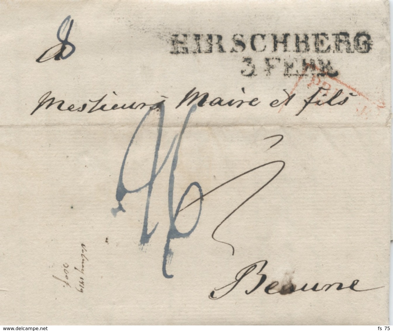 ALLEMAGNE - HIRSCHBERG 3 FEBR.  SUR LETTRE AVEC TEXTE POUR LA FRANCE, 1827 - Vorphilatelie