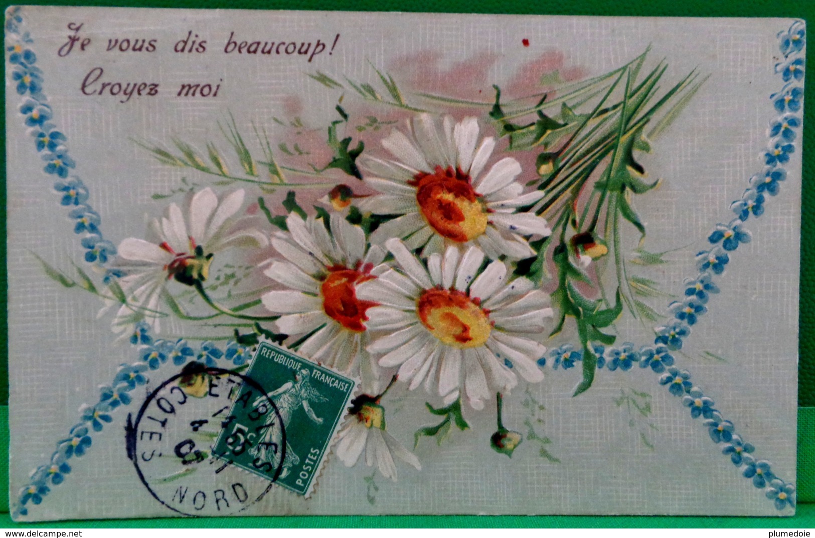 Cpa Gaufrée FLEURS DE MARGUERITE , MARGUERITES , 1907 , EMBOSSED DAISY  FLOWERS DAISIES  OLD PC - Fleurs