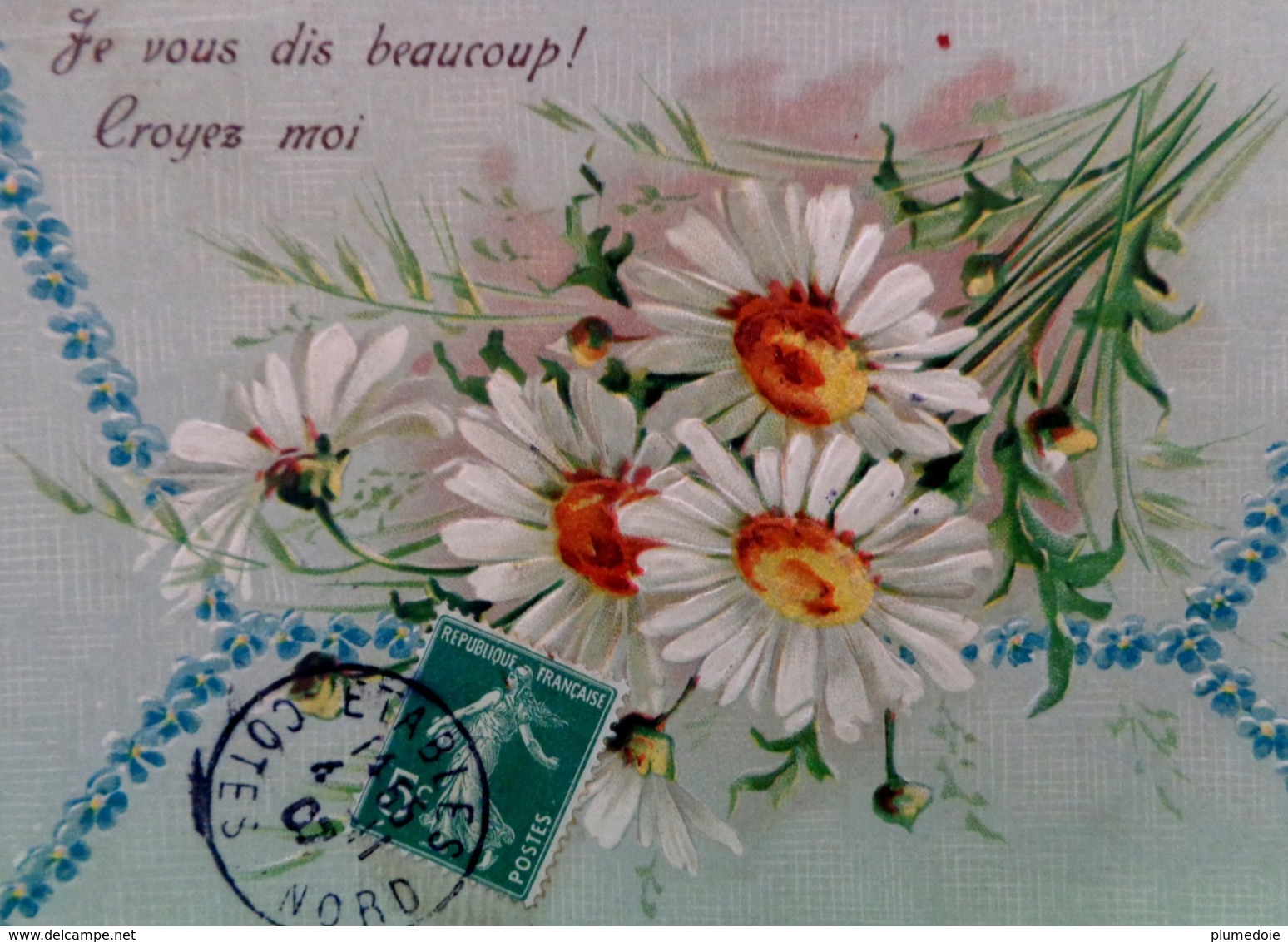 Cpa Gaufrée FLEURS DE MARGUERITE , MARGUERITES , 1907 , EMBOSSED DAISY  FLOWERS DAISIES  OLD PC - Flowers