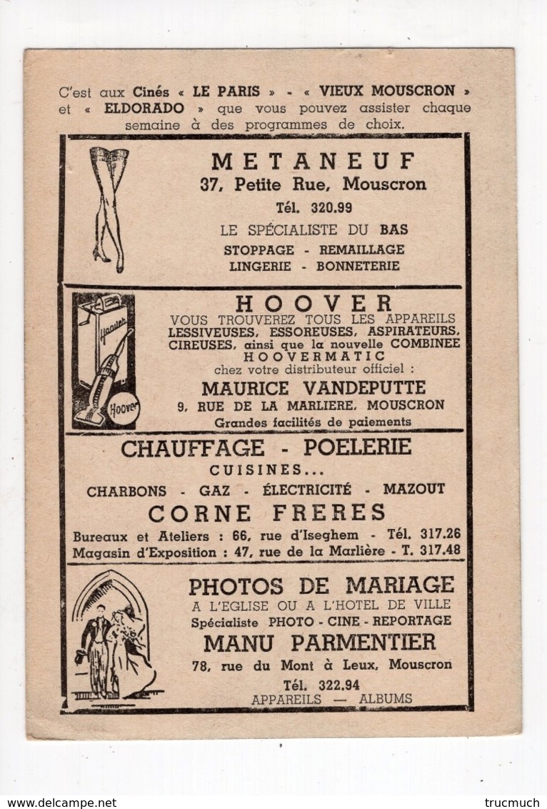 425 - ARTISTE - Joanna MOORE *photo Universal* Cinéma* Ciné "Le Paris" Vieux Mouscron"Eldorado" Mouscron* - Bioscoopreclame