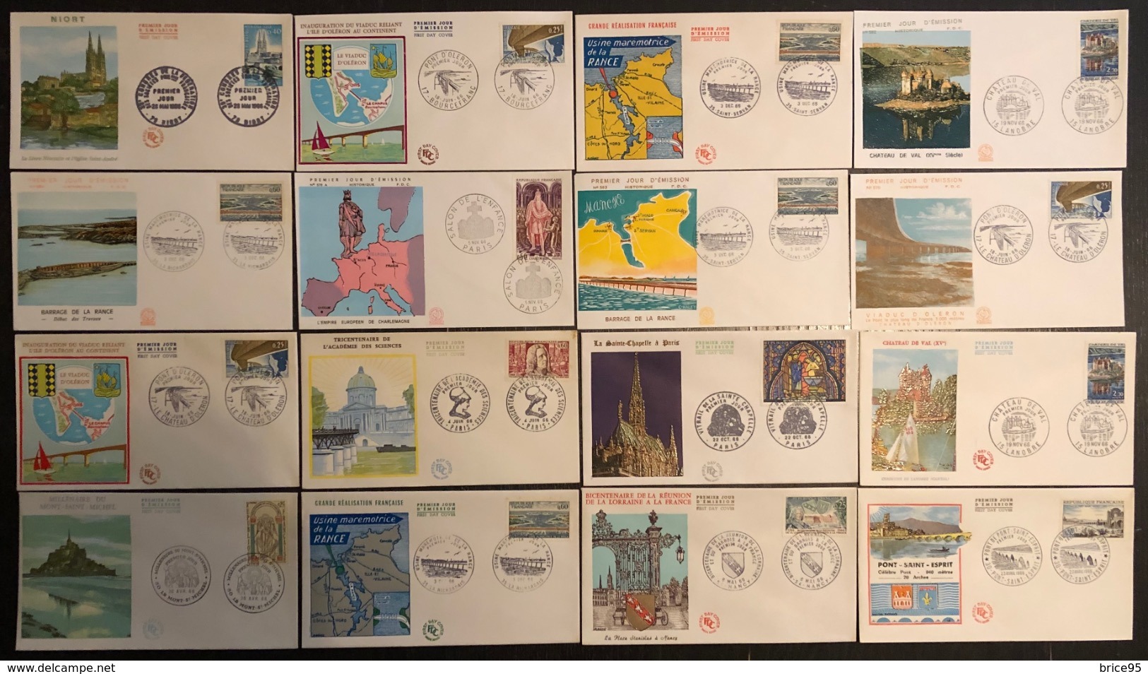 France - FDC - Premier Jour - Lot De 16 FDC - Thématique Lieux Monuments - 1966 - 1960-1969