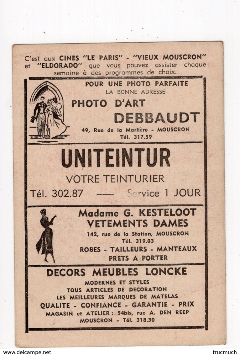 430 - ARTISTE - Claude FARELL *photo Berolina Film * Cinéma* Ciné "Le Paris" Vieux Mouscron"Eldorado" Mouscron* - Publicité Cinématographique