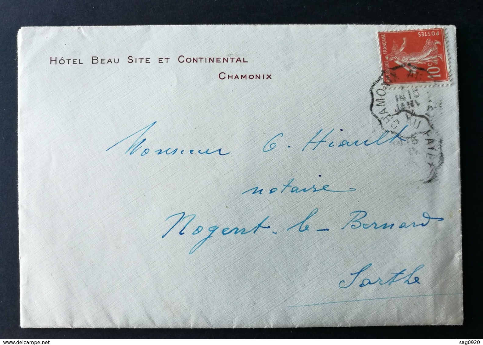 Enveloppe Hotel Beau Site Et Continental (Avec Sa Correspondance) Avec Cachet Convoyeur CHAMONIX AU FAYET - 1877-1920: Periodo Semi Moderno