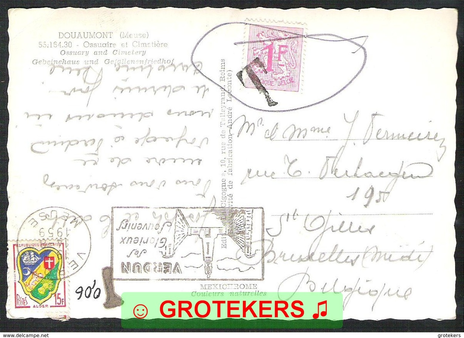 Zichtkaart DOUAUMONT (F) 1959 Getaxeerd In België - Covers & Documents