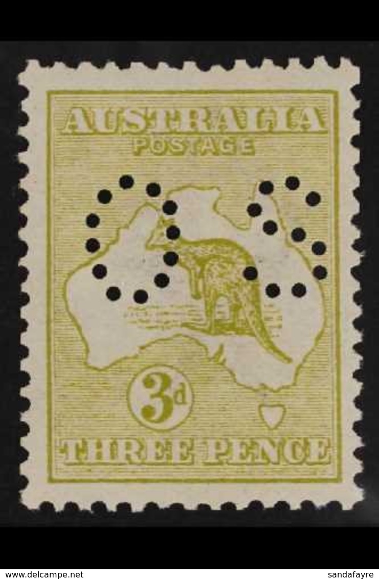 OFFICIAL 1914 3d Olive, Die I, First (wide) Watermark, Small "OS" Perfin, SG O20, Never Hinged Mint. For More Images, Pl - Other & Unclassified