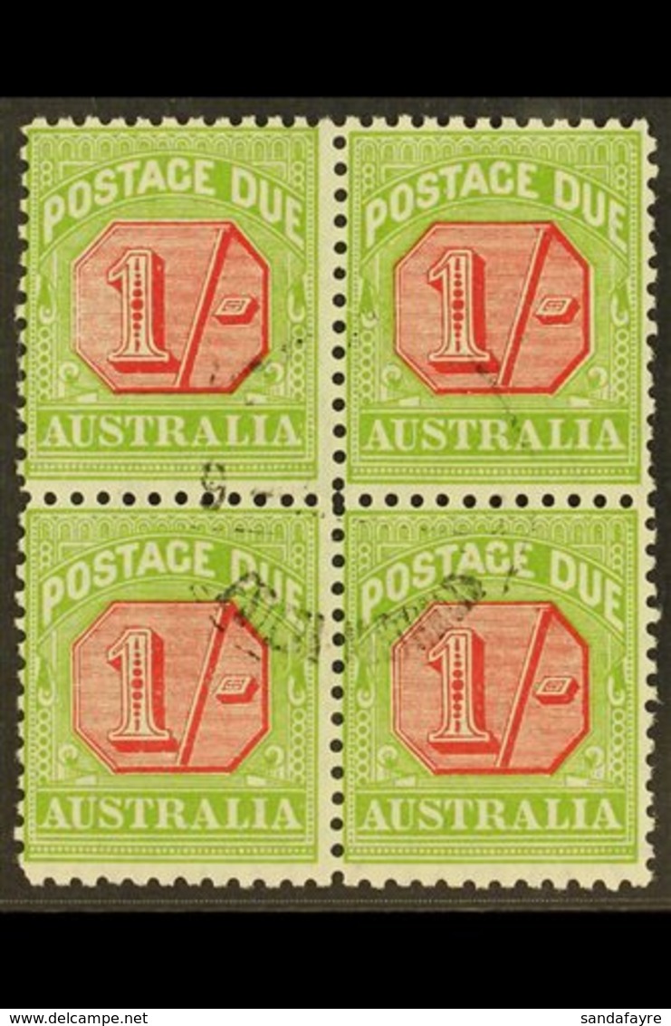 POSTAGE DUES 1931 - 36 1s Carmine And Yellow Green, SG D111, Very Fine Used Block Of 4, Central Cds Cancel. For More Ima - Other & Unclassified