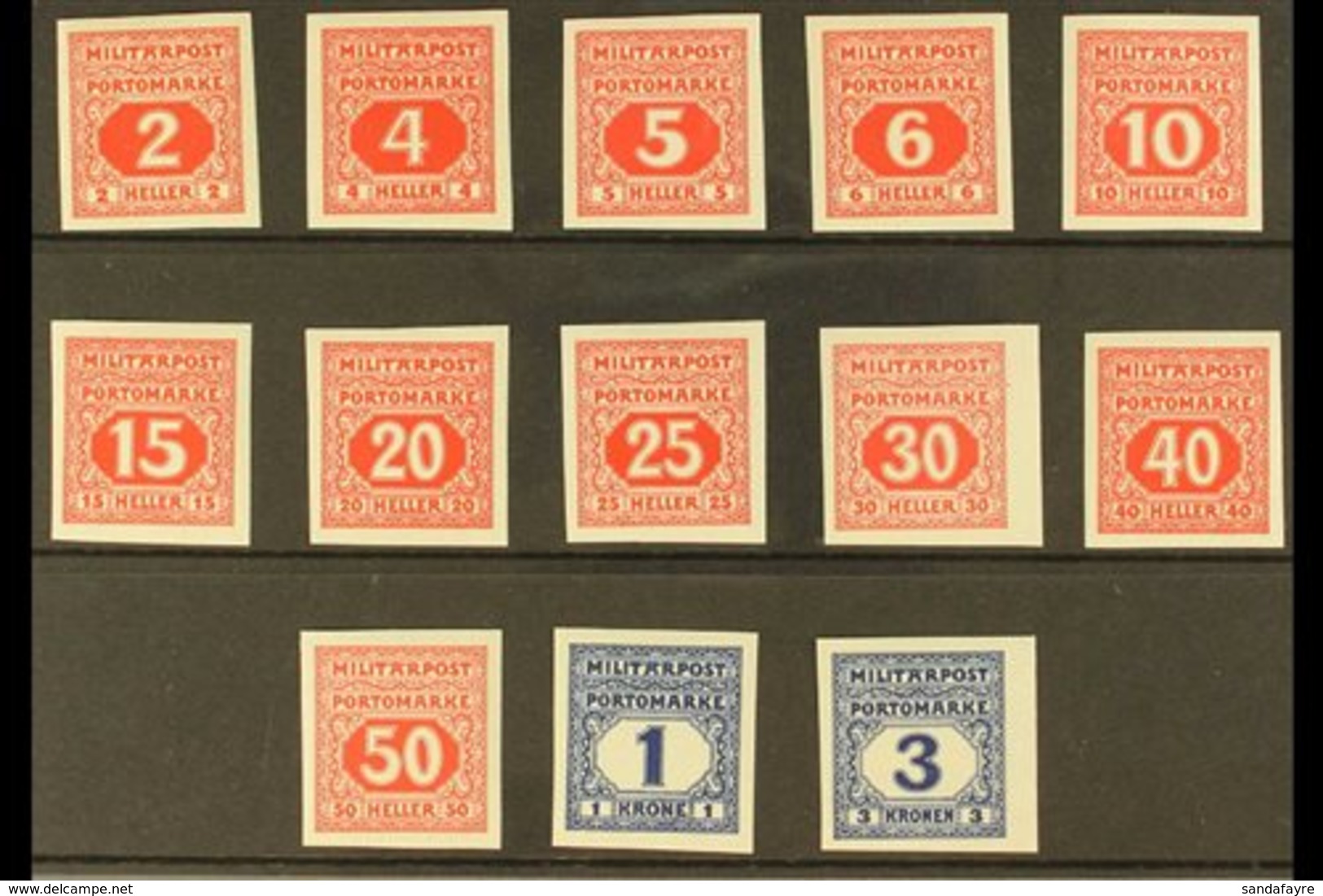 BOSNIA AND HERZEGOVINA POSTAGE DUES 1916-18 Complete IMPERF Set, Michel 14/26 U, Superb Mint, Very Fresh. (13 Stamps) Fo - Altri & Non Classificati