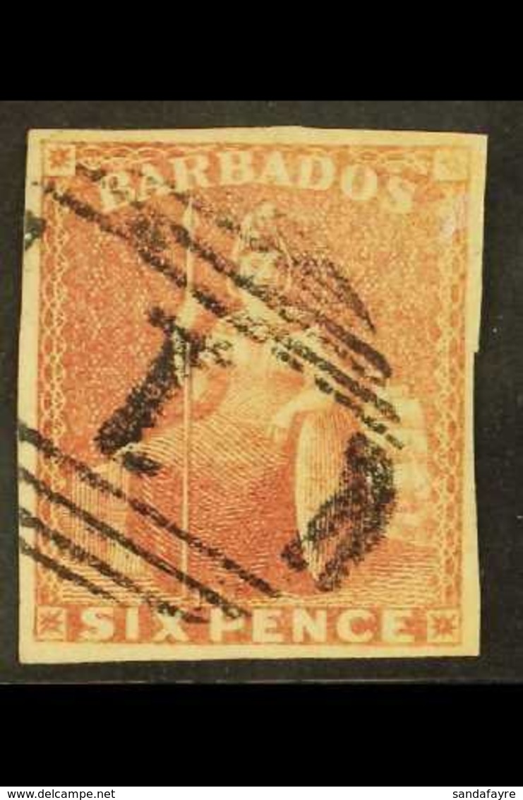 1858 6d Pale Rose Red Imperf, SG 11, 4 Clear Margins & Fine Used For More Images, Please Visit Http://www.sandafayre.com - Barbados (...-1966)