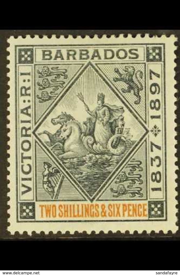 1897 2s6d Blue Black & Orange On White Paper, SG 124, Fine Mint For More Images, Please Visit Http://www.sandafayre.com/ - Barbades (...-1966)