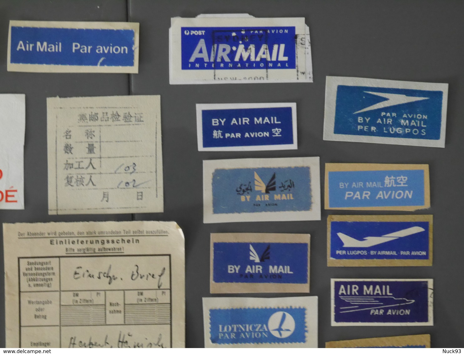 Aérophilatélie, Erinnophilie. étiquettes Postales, Par Avion, By Airmail, Mit Luftpost.(4) - Other & Unclassified