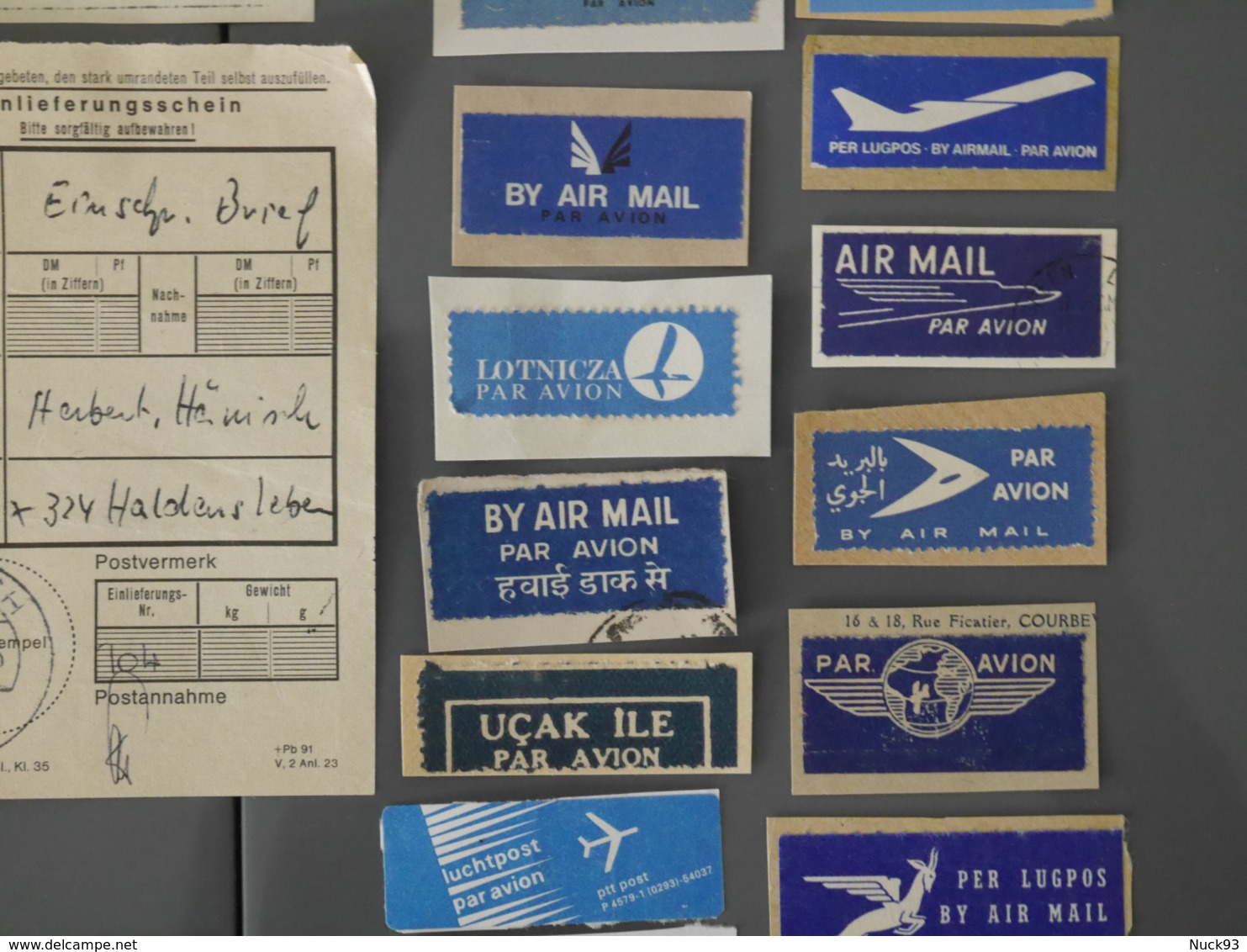 Aérophilatélie, Erinnophilie. étiquettes Postales, Par Avion, By Airmail, Mit Luftpost.(4) - Other & Unclassified