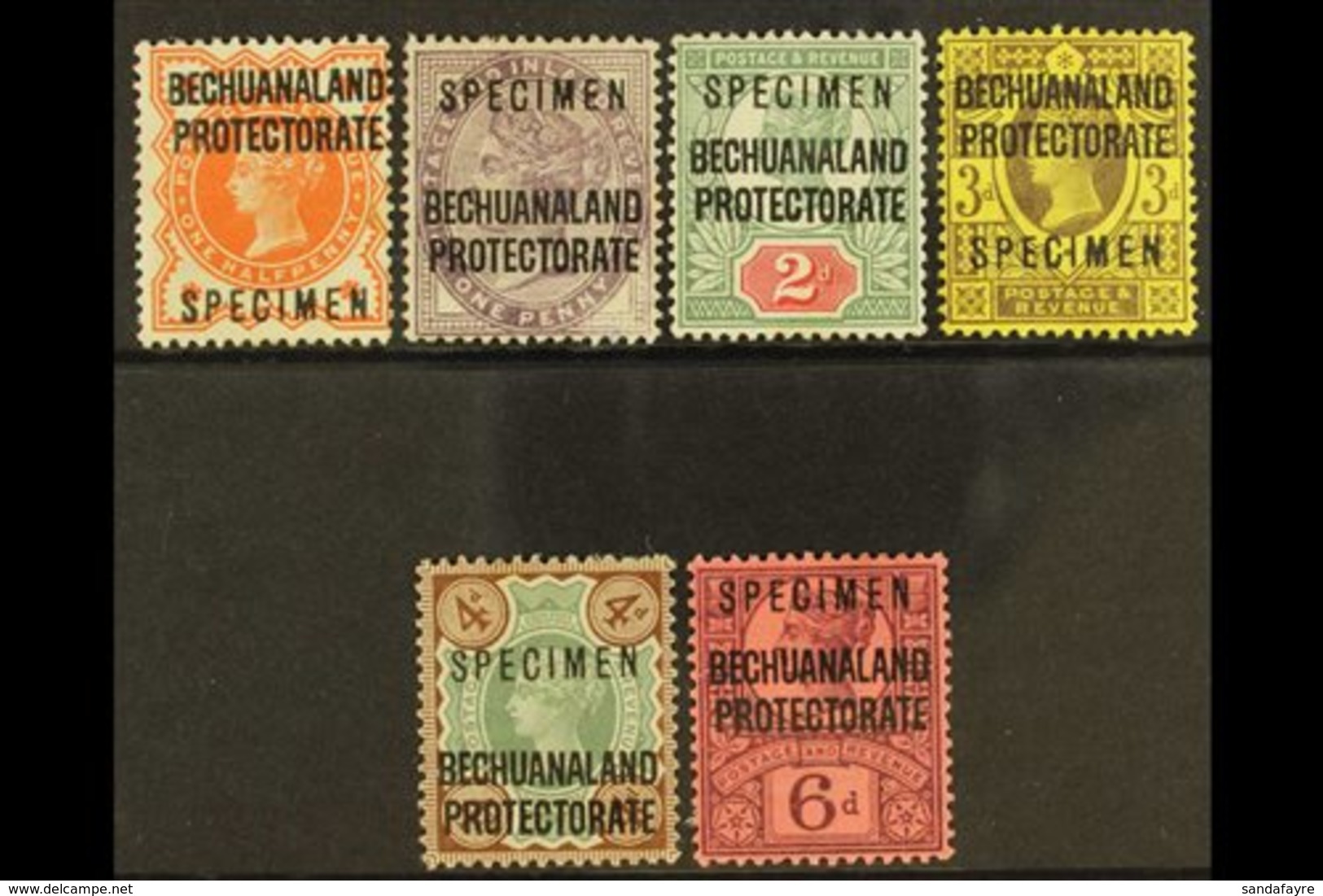 1897 Bechuanaland Protectorate Ovpt Set, Overprinted "Specimen", Less ½d Blue Green (SG 60), SG 59s/65s, Very Fine Mint. - Autres & Non Classés