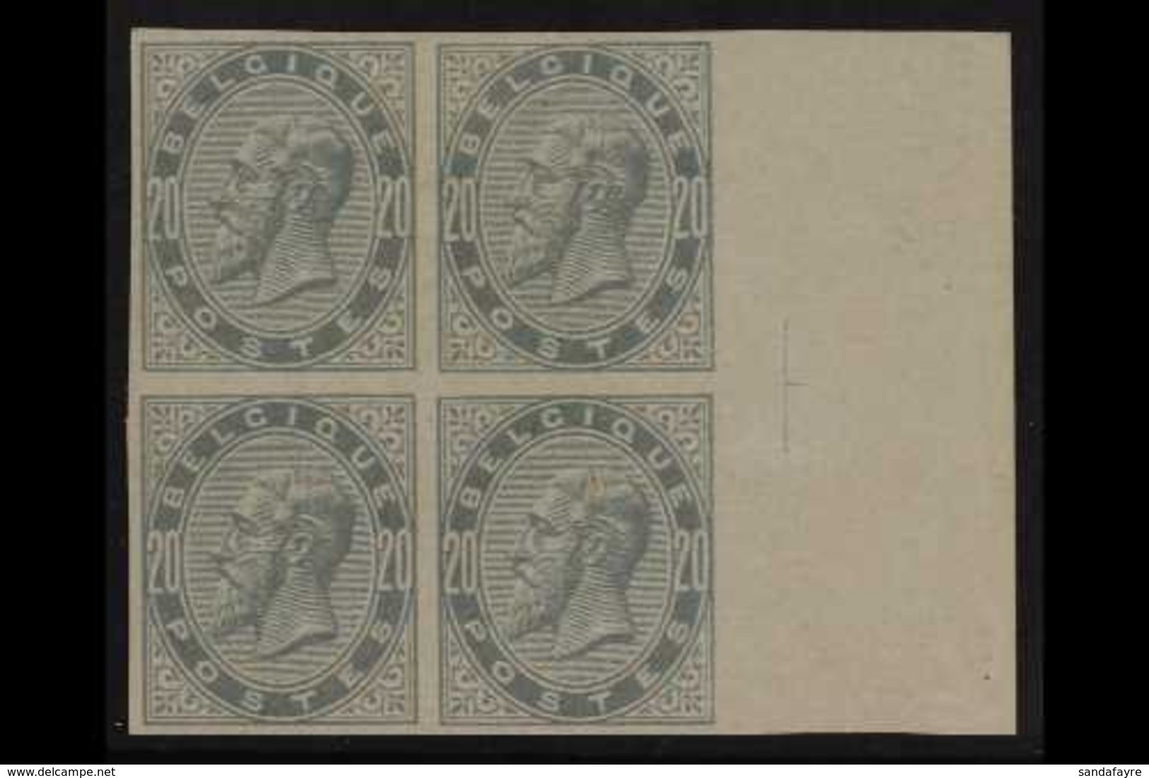 1883 IMPERF BLOCK OF 4. 20c Blue-grey IMPERF (SG 64, COB 39, Michel 36), Fine Mint Marginal BLOCK Of 4, Lower Stamps Are - Andere & Zonder Classificatie