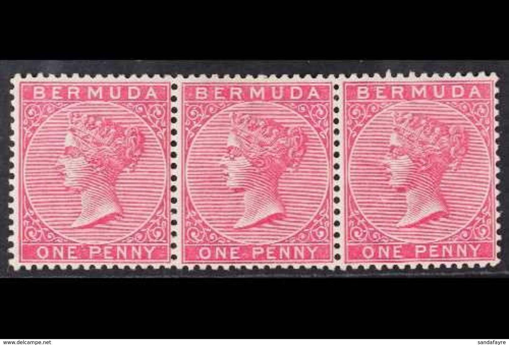 1883-1904 1d Carmine-rose, SG 24, Very Fine Mint (one Stamp Is Never Hinged) Horizontal STRIP Of 3, Very Fresh. (3 Stamp - Bermudes