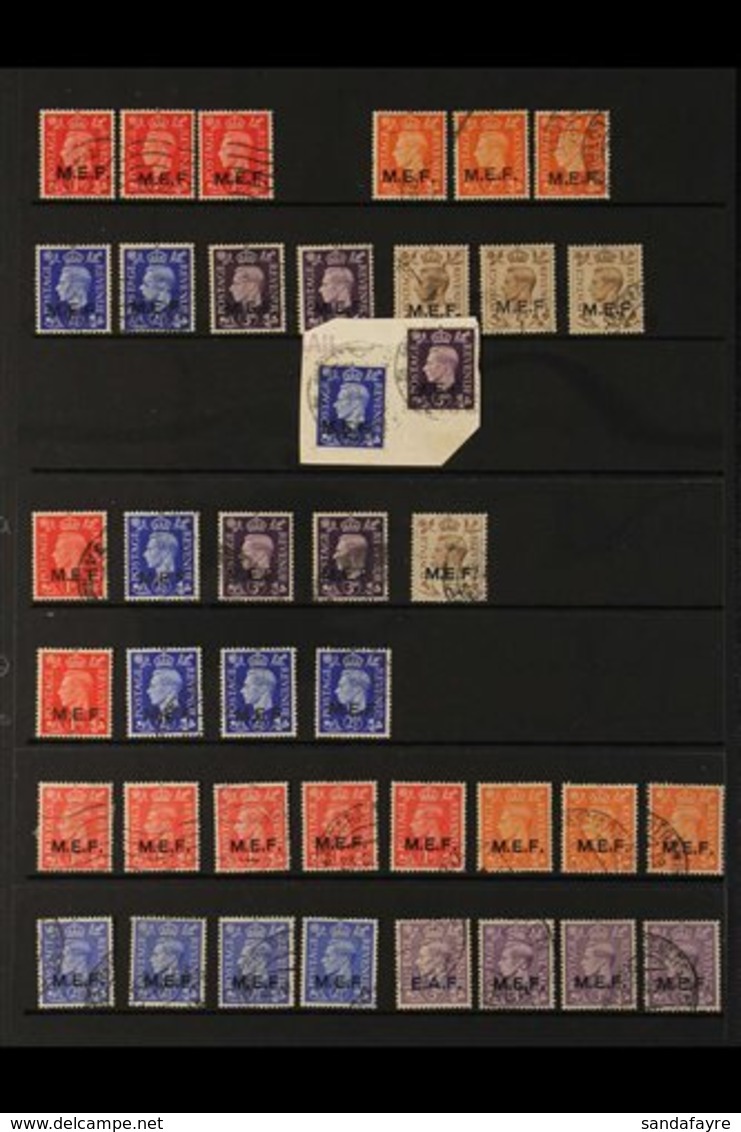 MIDDLE EAST FORCES 1942-47 INTERESTING USED COLLECTION Presented On Stock Pages That Includes 1942 Set (SG M1/5), 13½mm  - Africa Oriental Italiana