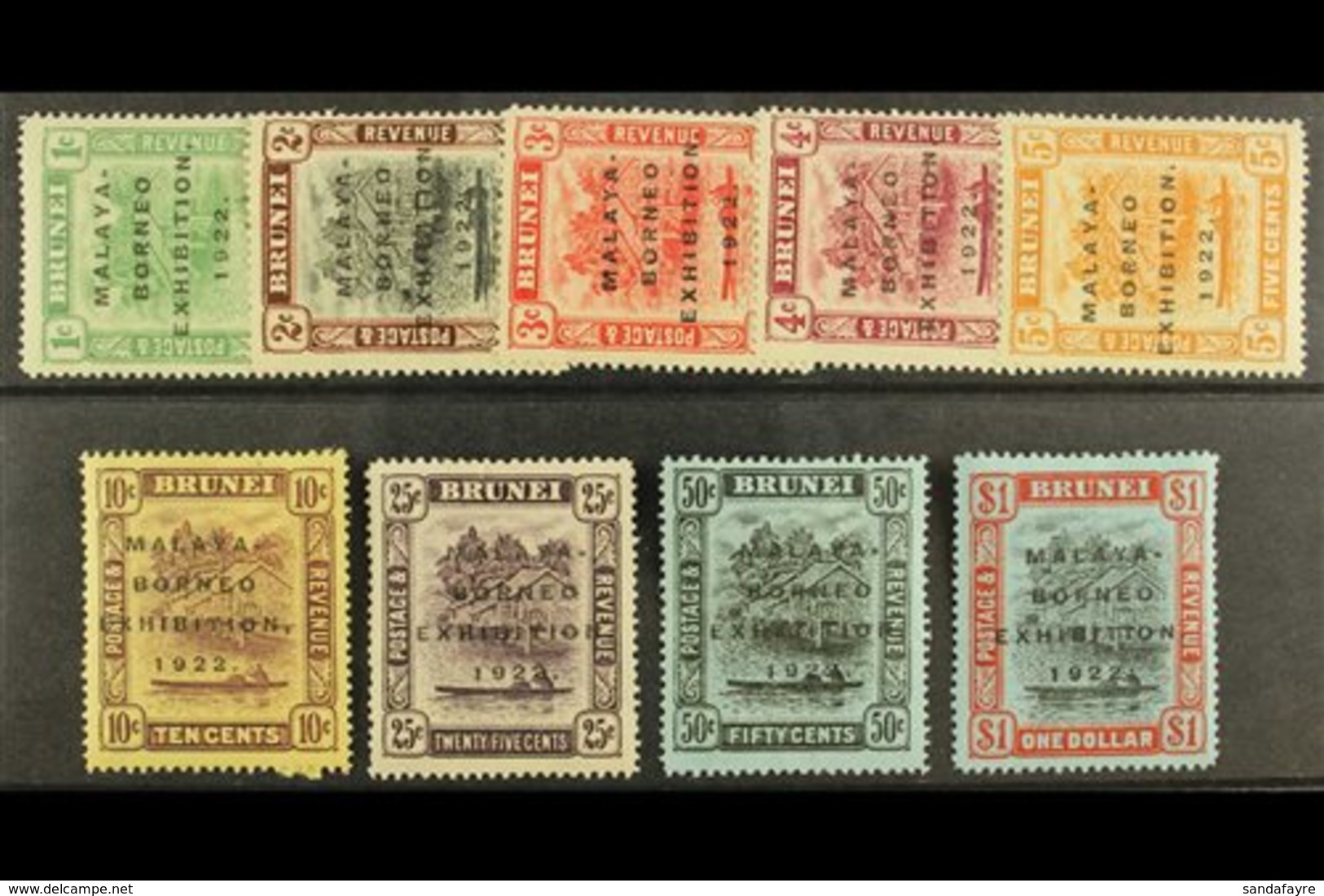 1922 Exhibition Set, SG 51/59, The 2c, 3c, 4c, 5c, 25c And $1 With Short "I", The 10c Broken "N", Fine Mint. (9) For Mor - Brunei (...-1984)