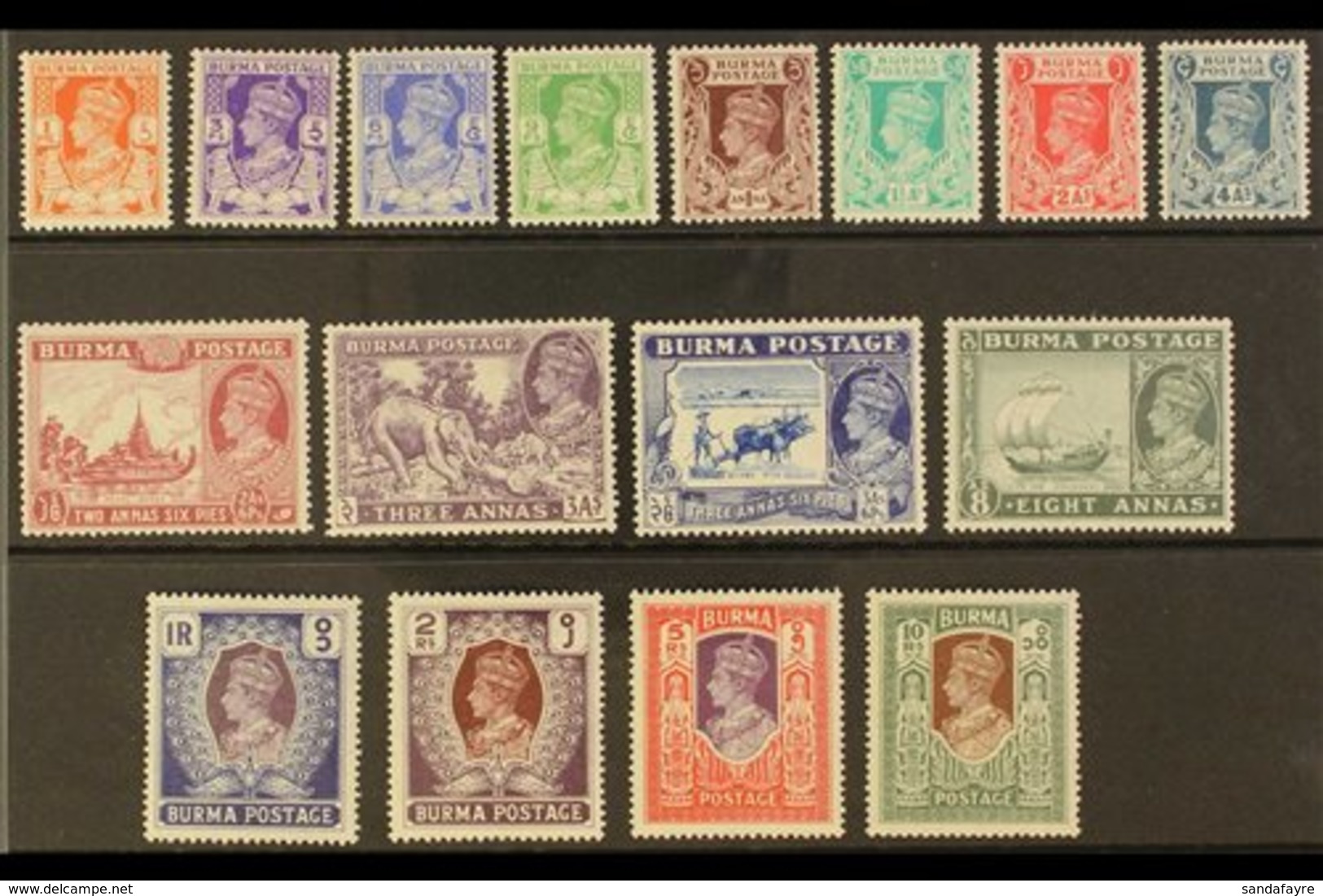 1938-40 Pictorials Complete Set, SG 18b/33, Never Hinged Mint, Fresh. (16 Stamps) For More Images, Please Visit Http://w - Birmania (...-1947)