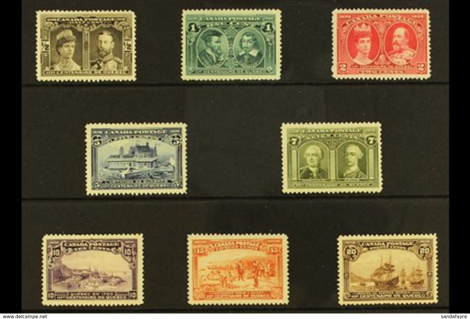 1908 Quebec Tercentenary Set Complete, SG 188/195, Very Fine Mint Large Part OG With Much Better Than Normal Centering A - Other & Unclassified