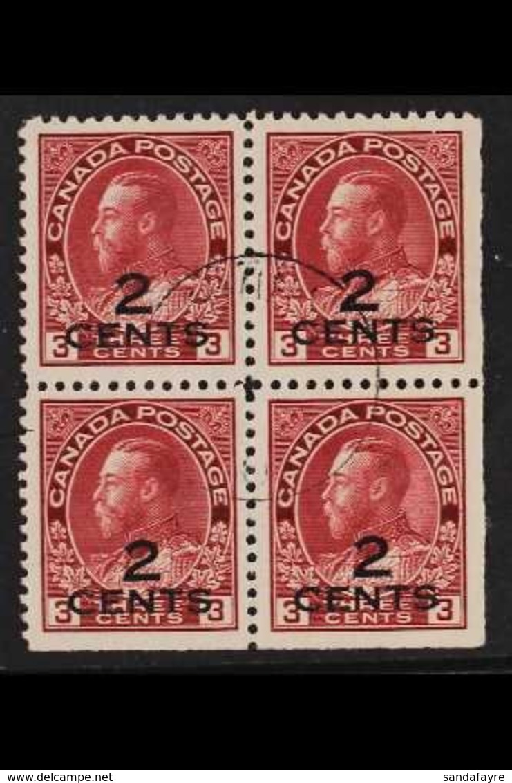1926 2c On 3c Carmine Two-line Surcharge, SG 265, Superb Cds Used Lower Right Corner BLOCK Of 4, Very Fresh. (4 Stamps)  - Andere & Zonder Classificatie