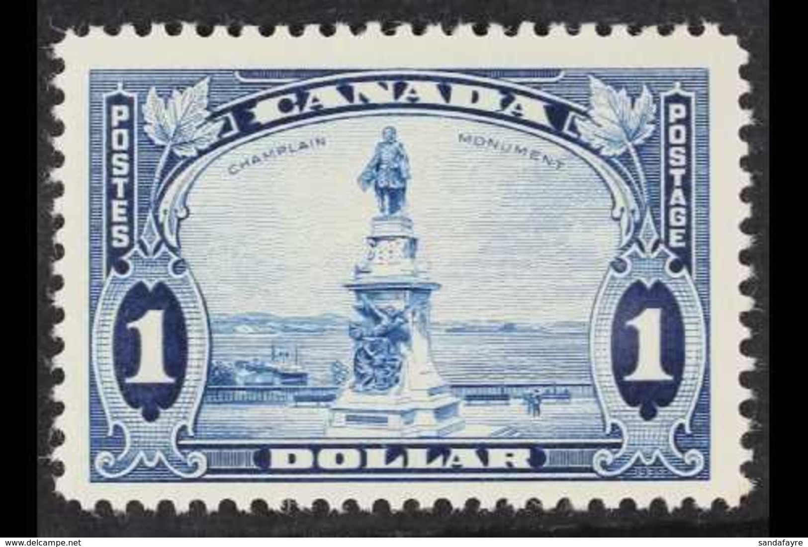 1935 $1 Bright Blue Champlain Monument, SG 351, Never Hinged Mint, Very Fine Centring, Fresh. For More Images, Please Vi - Other & Unclassified