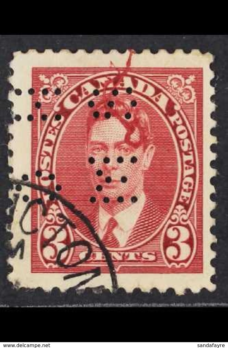 OFFICIAL 1939 3c Scarlet Punctured 'OHMS', SG O122, Fine Cds Used, With A Spectacular PRINTING FLAW Caused By Foreign Ma - Other & Unclassified
