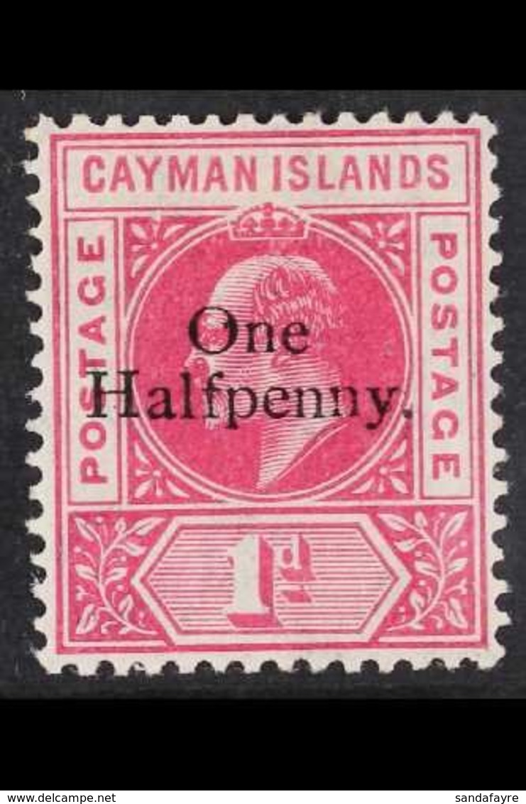 1907 VARIETY. One Halfpenny On 1d Carmine Surcharge Bearing An Early Stage SLOTTED FRAME Variety (position L 1/4), SG 17 - Cayman (Isole)