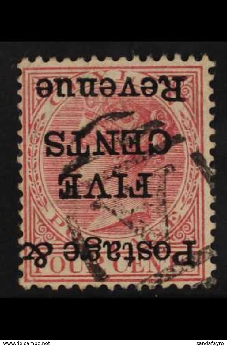 1885 5c On 4c Rose Wmk Crown CA, Perf 14, Variety "surcharge Inverted", Fine Used. For More Images, Please Visit Http:// - Ceylon (...-1947)