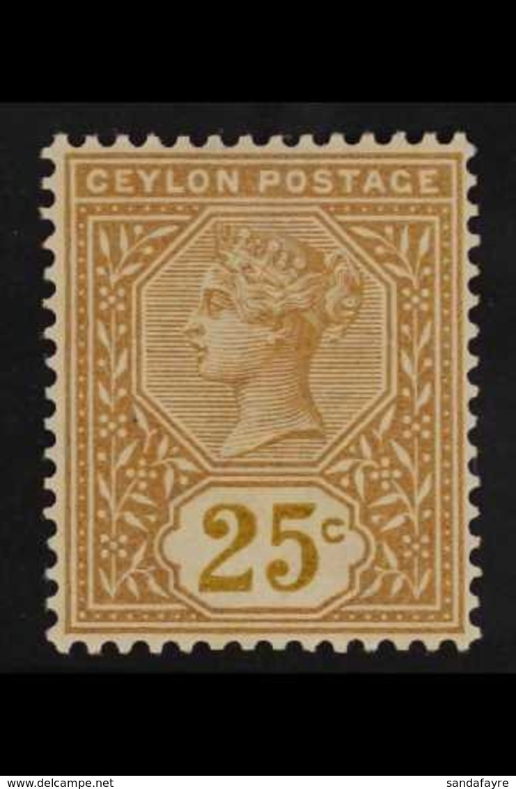 1886 25c Yellow Brown, Variety "value In Yellow", SG 198a, Very Fine Mint. For More Images, Please Visit Http://www.sand - Ceylan (...-1947)