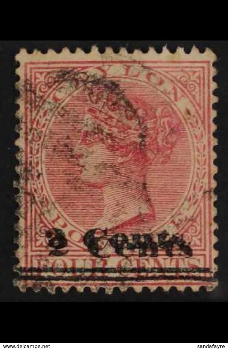 1888-90 2c On 4c Rose SURCHARGE DOUBLE Variety, SG 207b, Used. For More Images, Please Visit Http://www.sandafayre.com/i - Ceylon (...-1947)