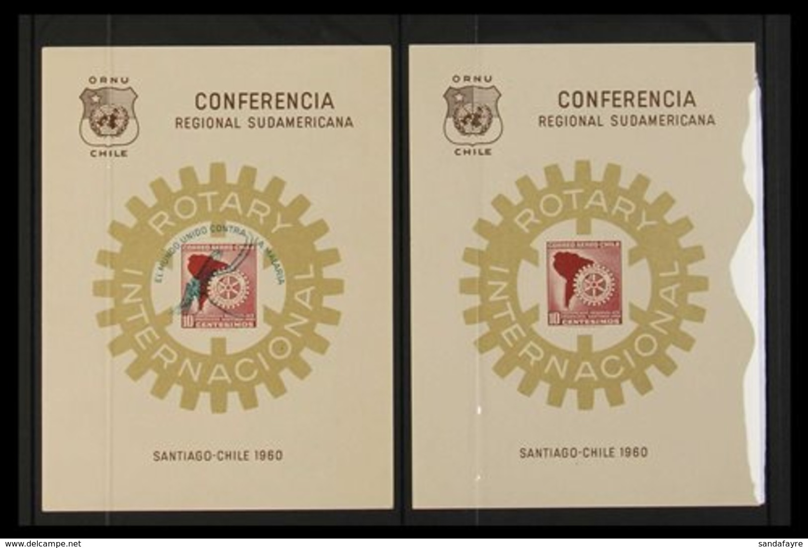 1960-62 ROTARY INTERNATIONAL CONFERENCE. 1960 Souvenir Sheet Bearing 10c Maroon "Map & Rotary Emblem" & 1962 Sheet Overp - Chile