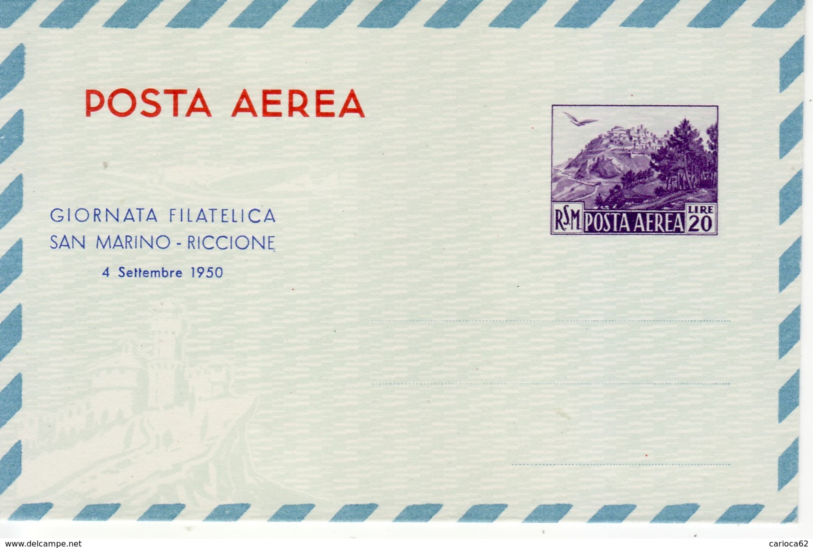 1950 - SAN MARINO AEROGRAMMA " GIORNATA FILATELICA " NUOVO VEDI++++ - Interi Postali