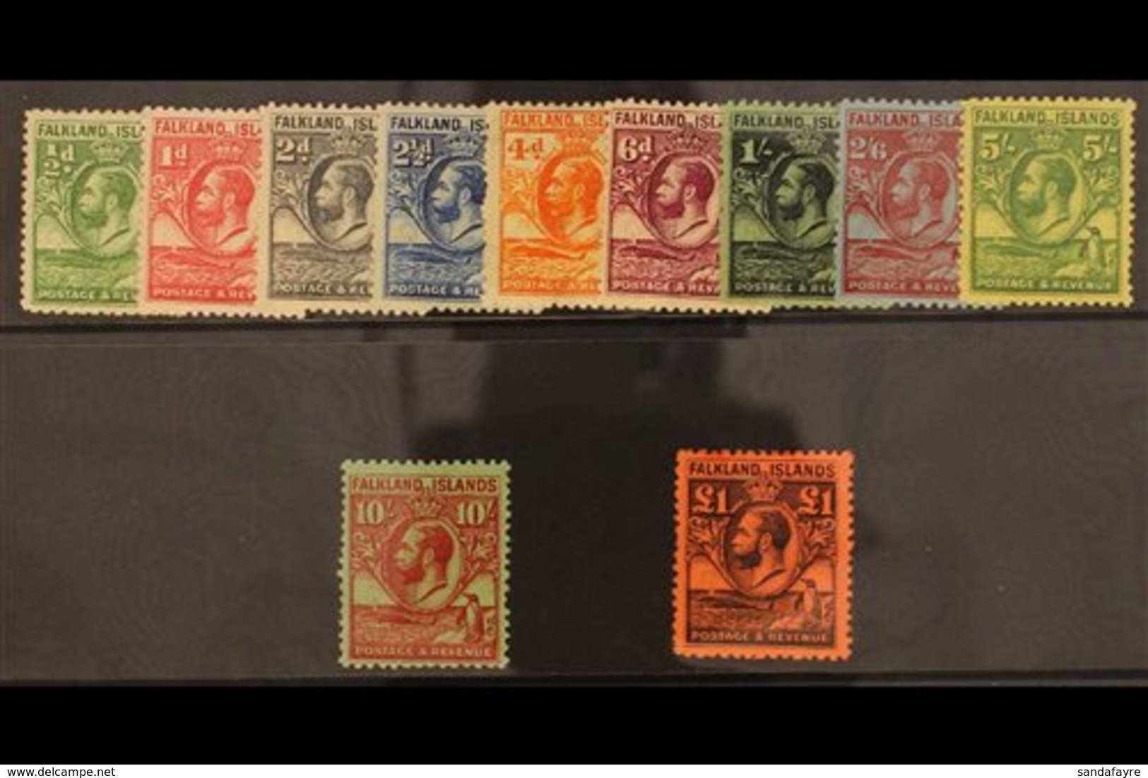 1929 Whale And Penguin Set Complete, SG 116/126, Very Fine Mint. (11 Stamps) For More Images, Please Visit Http://www.sa - Falkland